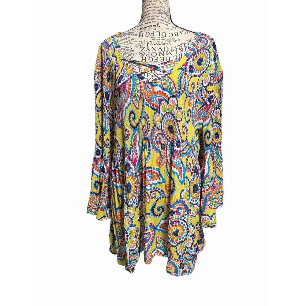 Ninety  Fit & Flower Women Popover Top Tunic Blouse Shirt Plus 2X Whimsical Boho